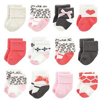 Luvable Friends Infant Girl Newborn and Baby Terry Socks, Leopard
