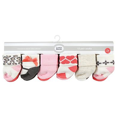 Luvable Friends Infant Girl Newborn and Baby Terry Socks, Leopard