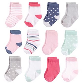 Hudson Baby Infant Girl Cotton Rich Newborn and Terry Socks, Girl Stripe