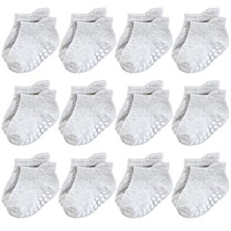 Hudson Baby Unisex Baby Non-Skid No-Show Socks, Gray