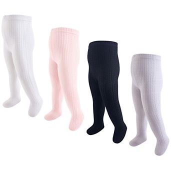 Hudson Baby Infant and Toddler Girl Cotton Rich Tights, Light Pink Black Cableknit