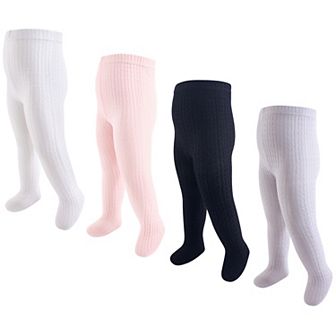 Hudson Baby Infant and Toddler Girl Cotton Rich Tights, Light Pink Black Cableknit