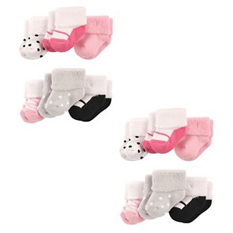 Infant Girl Newborn and Baby Socks Set, Pink Black Shoes 12 pc 0-3 Months