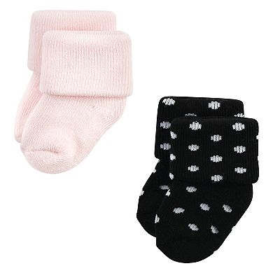 Hudson Baby Infant Girls Cotton Rich Newborn and Terry Socks, Silver Gold Pink