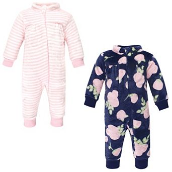 Hudson Baby Infant Girl Fleece Jumpsuits, Coveralls, and Playsuits, Navy Rose