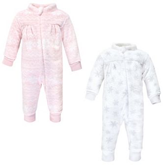 Hudson Baby Infant Girl Plush Jumpsuits, Snowflakes