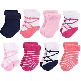Hudson Baby Infant Girl Cotton Rich Newborn and Terry Socks, Pink Ballet