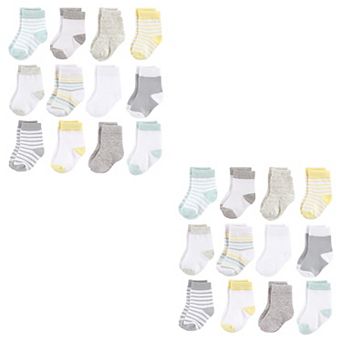 Hudson Baby Unisex Baby Cotton Rich Newborn and Terry Socks, Neutral Stripe 24 pc