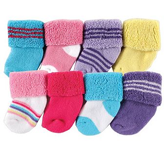 Luvable Friends Baby Girl Newborn and Baby Terry Socks, Pink Purple
