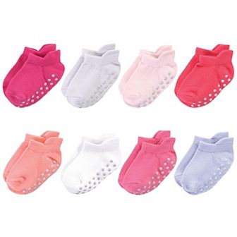 Touched by Nature Baby and Toddler Girl Organic Cotton Socks with Non-Skid Gripper for Fall Resistance, Solid Pink Coral