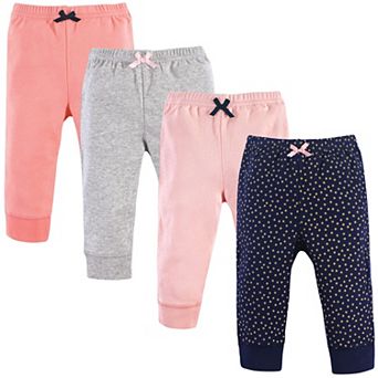 Luvable Friends Baby and Toddler Girl Cotton Pants 4 pk Gold Dot