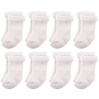 Hudson Baby Infant Unisex Cotton Rich Newborn and Terry Socks, White Terry