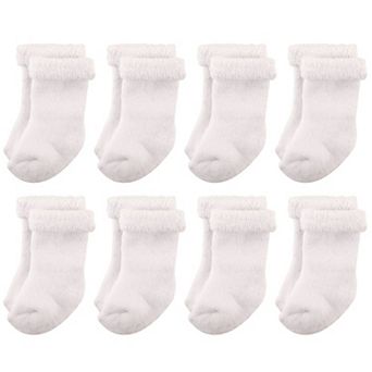 Hudson Baby Infant Unisex Cotton Rich Newborn and Terry Socks, White Terry