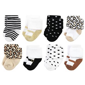 Hudson Baby Unisex Baby Cotton Rich Newborn and Terry Socks, Neutral Leopard