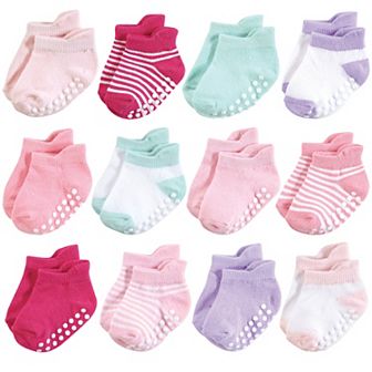 Hudson Baby Infant Girl Non-Skid No-Show Socks, Pink Lilac