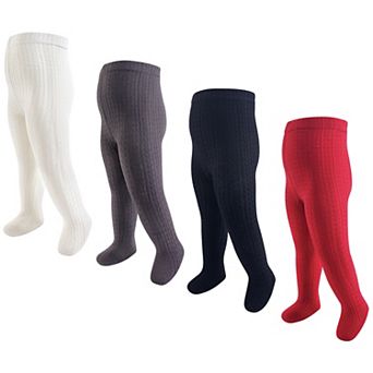 Hudson Baby Infant and Toddler Girl Cotton Rich Tights, Red Navy Cableknit
