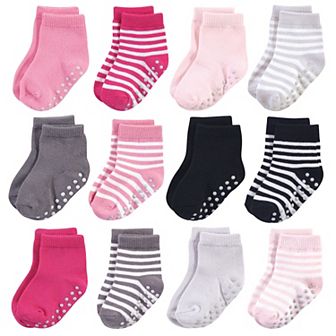 Touched by Nature Baby and Toddler Girl Organic Cotton Socks with Non-Skid Gripper for Fall Resistance, Pink