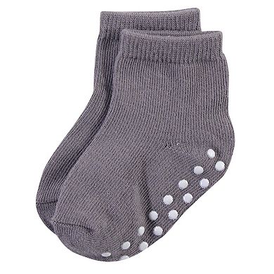 Touched by Nature Baby and Toddler Girl Organic Cotton Socks with Non-Skid Gripper for Fall Resistance, Solid Black Pink