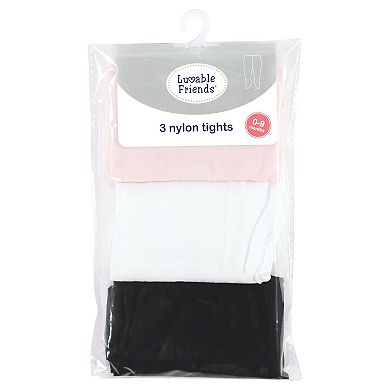Luvable Friends Baby and Toddler Girl Nylon Tights, Black Pink, 2T-4T