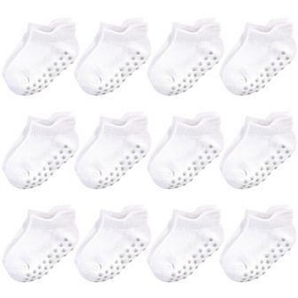 Touched by Nature Baby and Toddler Unisex Organic Cotton Socks with Non-Skid Gripper for Fall Resistance, White No-Show