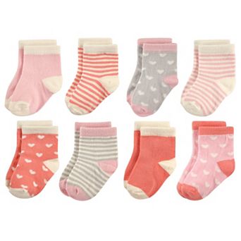 Hudson Baby Infant Girl Cotton Rich Newborn and Terry Socks, Hearts