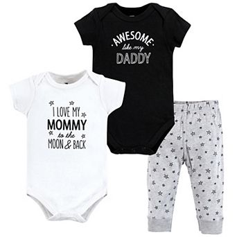 Hudson Baby Unisex Baby Cotton Bodysuit and Pant Set, Mom Dad Moon And Back