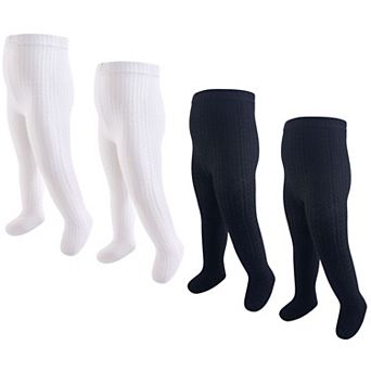 Hudson Baby Infant and Toddler Girl Cotton Rich Tights, Black White Cableknit, 2T-4T