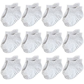 Hudson Baby Unisex Baby Non-Skid No-Show Socks, Gray, 12-24 Months