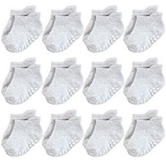 Hudson Baby Unisex Baby Non-Skid No-Show Socks, Gray, 12-24 Months