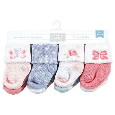 Hudson Baby Infant Girls Cotton Rich Newborn and Terry Socks, Pastel Butterfly, 0-6 Months