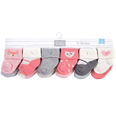 Infant Girl Cotton Rich Newborn and Terry Socks, Girl Woodland, 0-3 Months