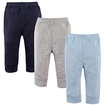 Luvable Friends Baby and Toddler Boy Cotton Pants 3 pk Blue Gray