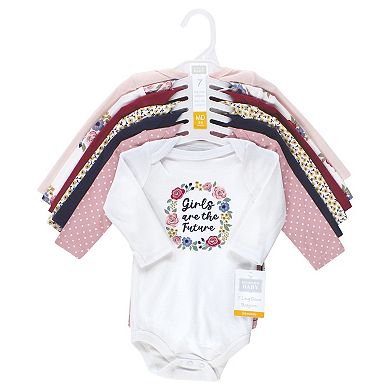 Hudson Baby Infant Girl Cotton Long-Sleeve Bodysuits, Girls World 7-Pack