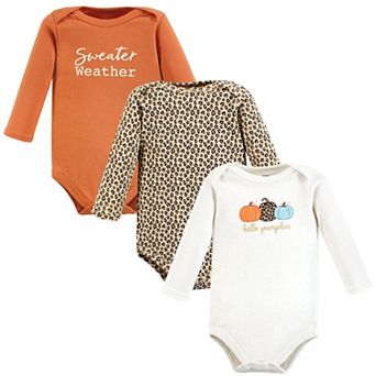 Hudson Baby Infant Girl Cotton Long-Sleeve Bodysuits, Leopard Pumpkin