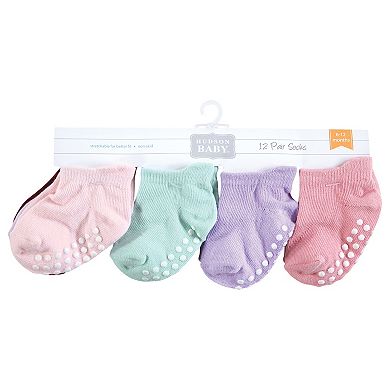 Hudson Baby Infant Girl Non-Skid No-Show Socks, Multi Girl