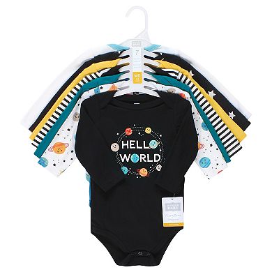 Hudson Baby Unisex Baby Cotton Long-Sleeve Bodysuits, Happy Planets 7-Pack