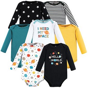 Hudson Baby Unisex Baby Cotton Long-Sleeve Bodysuits, Happy Planets 7-Pack