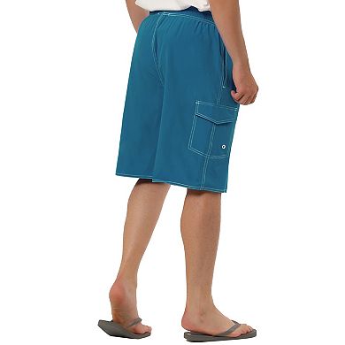 Men's Summer Holiday Solid Drawstring Elastic Waist Beach Board Shorts