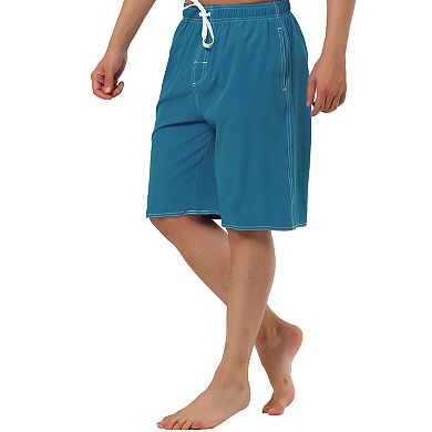 Men's Summer Holiday Solid Drawstring Elastic Waist Beach Board Shorts