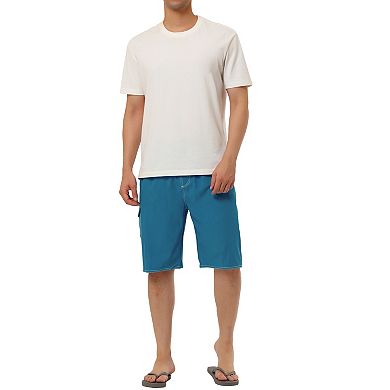 Men's Summer Holiday Solid Drawstring Elastic Waist Beach Board Shorts