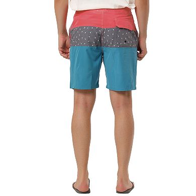 Men's Summer Casual Drawstring Color Block Printed Swim Board Shorts