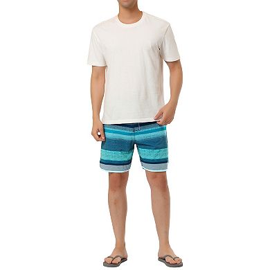Men's Summer Drawstring Waist Contrast Color Striped Printed Board Shorts