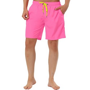 Men's Summer Solid Color Beach Drawstring Waist Mesh Lining Swim Shorts