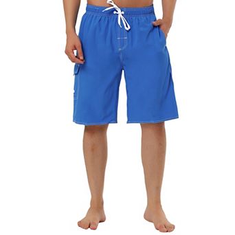 Men's Summer Solid Color Drawstring Elastic Waist Beach Board Shorts