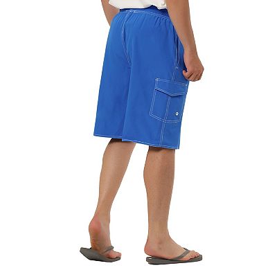 Men's Summer Solid Color Drawstring Elastic Waist Beach Board Shorts