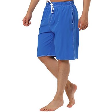 Men's Summer Solid Color Drawstring Elastic Waist Beach Board Shorts