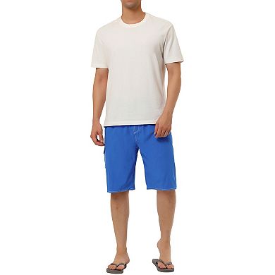 Men's Summer Solid Color Drawstring Elastic Waist Beach Board Shorts