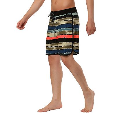 Men's Summer Casual Drawstring Waist Contrast Color Printed Swimwear Shorts
