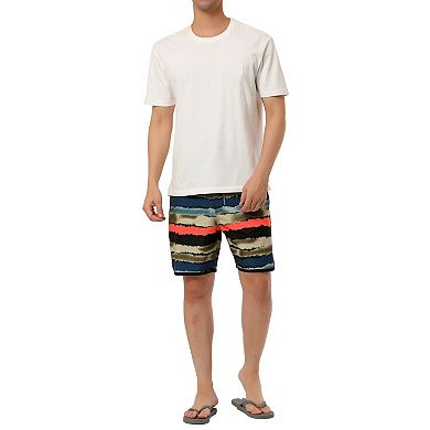 Men's Summer Casual Drawstring Waist Contrast Color Printed Swimwear Shorts