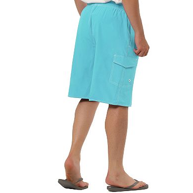 Men's Summer Casual Solid Color Drawstring Elastic Waist Beach Board Short